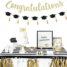 Bannière de félicitations 2025 Décorations de remise des diplômes Paillettes d'or Félicitations diplômé Remise des diplômes avec gland Décoration de fête Faveurs de fête de remise de diplôme universitaire Noir