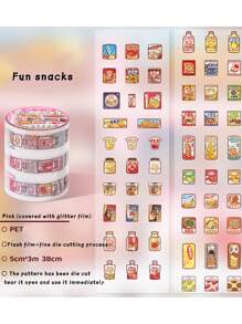 GO！！彩色装饰小图案 PET 和纸胶带，可爱创意食物装饰贴纸，适用于 DIY 剪贴簿、规划器