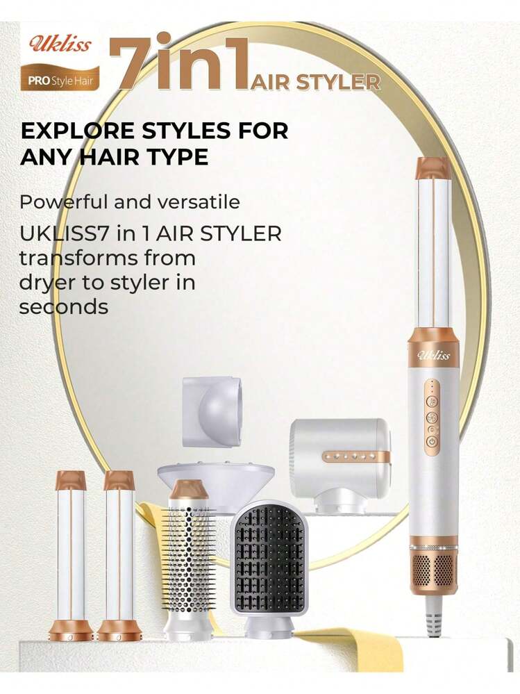 UKLISS Air Style 7-In-1 Upgraded Version 110,000 RPM Hair Dryer Brush Styling Brush (Quick Dry For Wet Hair), Round Brush, Straightening Brush, Curling Brush, Automatic Hair Curling Iron, Hair Dryer Diffuser, Multifunctional Family All-In-One Christmas Gift - 查看 8