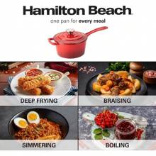 Hamilton Beach Enameled Cast Iron Sauce Pan 2-Quart Red, Cream Enamel Coating, Pot For Stove Top And Oven Cooking, Even Heat Distribution, Safe Up To 400 Degrees, Durable - Red - View 7
