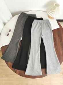 Chatreadl Tween Girl 3-Piece Trousers Casual Elegant Solid Color Soft Non-Falling Velvet Flared Pants Suitable For Autumn And Winter