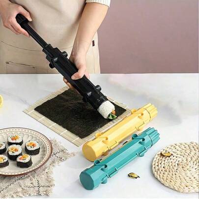 Sushi Making Kit - 1 Set Sushi Mold, Sushi Roll Maker, Rice Pusher, Sushi Preparation Utensils, Plastic, Suitable For Beginners, DIY Sushi Cannon, Sushi Manufatcuring Tools, Sushi Rolling Mat, Sushi Mold, Baking Tool