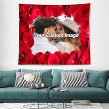 定制挂毯个性化背景与照片，定制壁挂用于婚礼、生日、情人节、最佳爱情表达礼物和美学装饰 - 紅色 - 查看 1