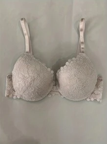 Pink Sexy Lace Front Closure Bra, Women's Thin Cup Comfortable Breathable Pleated Bra - Pink - View 8