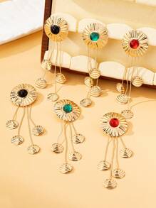 1 对时尚长流苏链圆盘耳环，适合女性在约会、购物、聚会、节日和日常佩戴 - 長耳環 - 查看 2