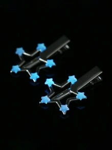 2 pares (4 piezas) de pinzas para el cabello/accesorios con diseño de estrella lindos y elegantes para Halloween, aptos para uso diario y fiestas (el producto es fotoluminiscente y requiere exposición a la luz para brillar en la oscuridad)