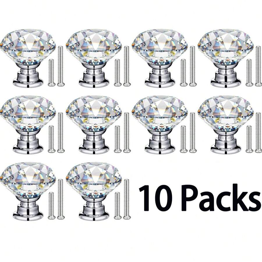 Cabinet Knobs - Dresser Knobs Crystal Knobs For Cabinets And Drawers 30mm- Diamond Glass Pull Handles - Silver - View 1