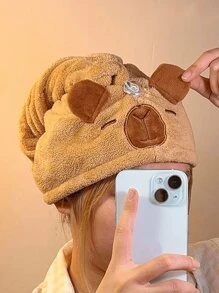 1pc Cute Cartoon Capybara Coral Fleece Hair Drying Hat, Soft & Super Absorbent Sleeping Cap, Cute Capybara Dry Hair Cap Suitable For Long And Short Hair, Women Valentine Gift Birthday Boyfriend Girlfriend Back To SchoolHair Bonnet