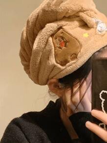 1pc Cute Cartoon Capybara Coral Fleece Hair Drying Hat, Soft & Super Absorbent Sleeping Cap, Cute Capybara Dry Hair Cap Suitable For Long And Short Hair, Women Valentine Gift Birthday Boyfriend Girlfriend Back To SchoolHair Bonnet