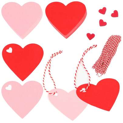 150 Pcs Valentine's Day Heart Tags Hang Tag, Heart Shaped Kraft Paper Tags Red Heart Cutouts Price Tag, Craft Hang Tags With 20 M String, For Wedding, Birthday, Valentine's Day, Christening, Carnival, Holiday Decoration