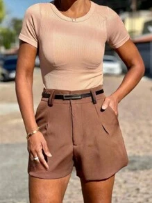 Simple Versatile Solid Color Shorts - Màu Tím - Xem 2