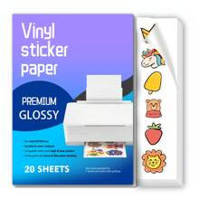 Printable Vinyl Sticker Paper For Inkjet Printer - Glossy White - 20 Waterproof Decal Paper Self-Adhesive Sheets A4 Size Vinyl Decal, For Bedroom Decor, Room Decor Items, For Halloween Decor, Fall Decor, Classroom Decorations, Removable Sticker, Stickers, Wall Decal, Vinyl Decal For Home Decorations, Spring Decoration Items Refresh Your Home, Rama Decoration Stickers Gifts Birthday Graduation