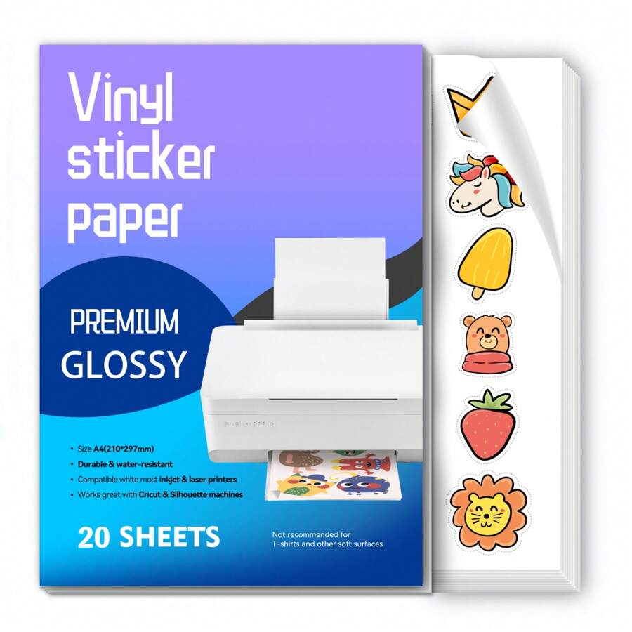 Printable Vinyl Sticker Paper For Inkjet Printer - Glossy White - 20 Waterproof Decal Paper Self-Adhesive Sheets A4 Size Vinyl Decal, For Bedroom Decor, Room Decor Items, For Halloween Decor, Fall Decor, Classroom Decorations, Removable Sticker, Stickers, Wall Decal, Vinyl Decal For Home Decorations, Spring Decoration Items Refresh Your Home, Rama Decoration Stickers Gifts Birthday Graduation