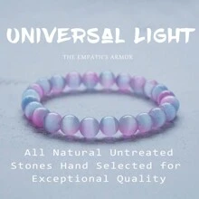 1pc Handmade Gradient Color Charming Colorful Cat's Eye Stone Women's Bracelet Daily Wear Girlfriend Gift - 1pc - View 2