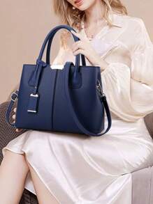 Women's  Shoulder Bag Top Handle Simple Handbag Messenger Bag Office Commuter Bag - Navy Blue - View 3