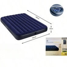 Striped Dark Blue Flocking Inflatable Mattress Portable Lunch Break Folding Inflatable Air Mattress Air Mattress, Suitable For Outdoor Courtyard Camping Picnic Indoor Office Living Room - Dark Blue - View 11