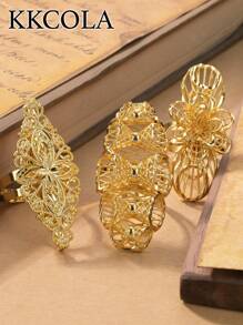 KKCOLA 1 件时尚夸张镂空开口戒指、派对珠宝、节日礼物、婚礼珠宝、时尚配饰 - 金黃色 - 查看 12