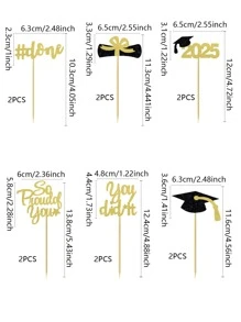 2025 Proud Of You Degree Diploma Certificate Graduation Cap 6pcs Cake Topper Set, 6 Styles 2pcs Each, 12pcs/Pack, Graduation Season Party Cake Decorations - Multicolor - View 4