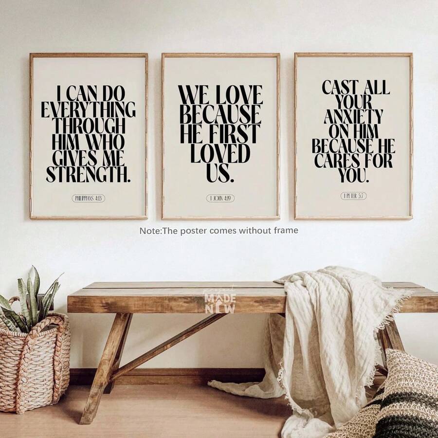 3件套基督教墙饰，腓立比书圣经经文，现代基督教经文，宗教帆布墙贴，适用于卧室、客厅、走廊，简约圣经经文印刷品，家居装饰海报，墙面艺术，家居装饰，海报艺术礼物，生日毕业礼物 - 彩色 - 查看 1