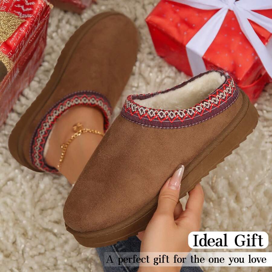 Women's Padded Cotton Snow Boots With Thick Bottom For Warmth And Style Women Platform Shoes Winter House Slippers - 駝色 - 查看 1