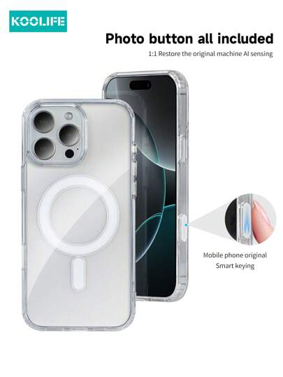 1pc Magnetic Wireless Charging Transparent TPU+PC Shock-Absorbing Phone Case With Large Hole, Camera Button Anti-Scratch, AI Photography Button, Compatible With IPhone 17 ProMax/17/17 Pro/17 /11/12/12 Pro/12 Plus/13/13 Pro/13 Plus/13 ProMax/14/14 Plus/14 Pro/14 ProMax/15/15 Plus/15 Pro/15 ProMax/16/16 Plus/16 Pro/16 ProMax/16e, S25 Ultra/S24 Plus/S23+/S22/A35/A55/A15/A16/A36/A56/A26/A54/S25 Edge