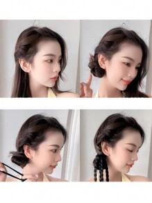 2 件装 18 英寸合成马尾辫接发 编织带弹性头带 盒状马尾辫 适合儿童 - 黑色 - 查看 4