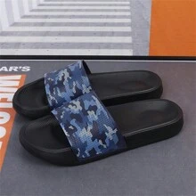 Men Solid Minimalist Hollow Camouflage Strap Slides, Lightweight Comfortable Slip-On For Shower, Bathroom, Home, Outdoor, Beach, Sports, Anti-Slip, Fashionable Large Size Sandals - Camouflage Blue - View 4