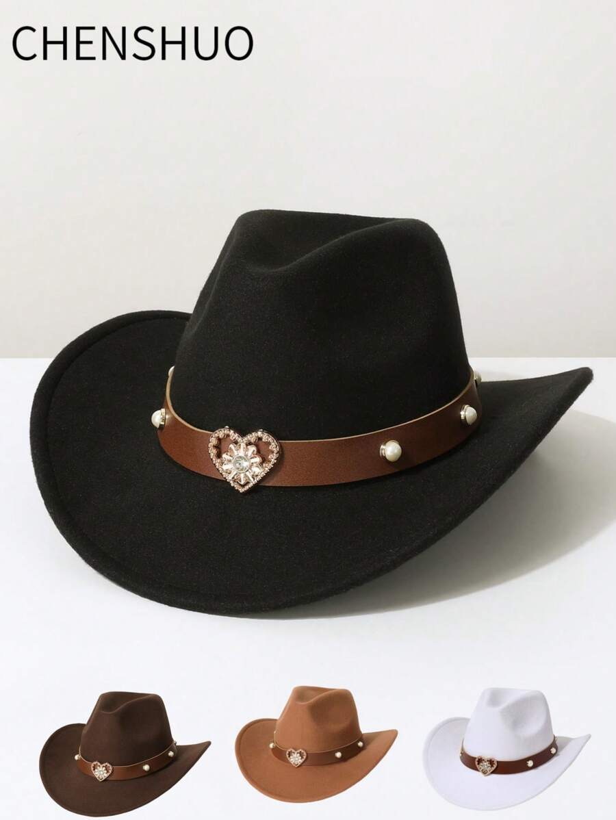 1 peça chapéu de cowboy de lã sintética feminino, tema de cowboy ocidental, adequado para festivais de música, eventos de cowboy ocidental, festas vintage, festas à fantasia, celebrações, apresentações de palco e uso diário - cartola - Ver 1