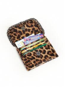 Modischer Y2K-Stil kurzer Münz- und Kartenbeutel mit Punk-Rock-Kettengurt, Leoparden- und Gepardenmuster, Kartenetui, Geschäftskartenhalter, Kreditkartenhalter, Kartenetui für Frauen, Mini-Geldbörse, Geldbeutel, Kartenbörse