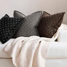 1pc Simple Farmhouse Linen Jacquard Throw Pillow Case - Coffee - View 8