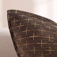 1pc Simple Farmhouse Linen Jacquard Throw Pillow Case - Coffee - View 7