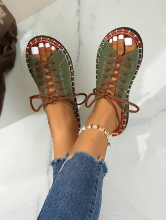 Platform Roman Style Women's Sandals, New Summer Korean Version Round Toe Flat Casual Walking Black Shoes