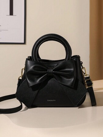 Letter Graphic Bow Decor Satchel Bag, Mother's Day Gift For Mom, Bow Purse For Women Valentines, Best Mother's Day Gifts Ever , Mum Gifts