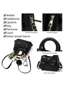 Bolso de tipo cartera con lazo y gráfico de letra, regalo del Día de la Madre para mamá, bolso con lazo para mujeres para San Valentín, los mejores regalos para el Día de la Madre - Negro - Ver 9