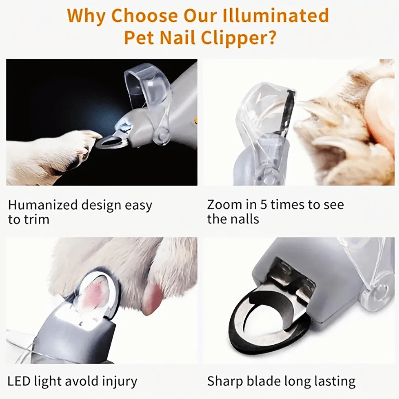 Coupe-ongles Pour Chien Et Chat PupNourish SafeTrim - Tondeuse Et Lime 2 En 1 Avec LED - Rechargeable USB - Pour Ongles Noirs Ou Clairs