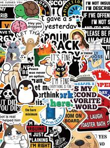 50 张恶作剧表情贴纸 PVC 礼物卡通创意装饰剪贴簿笔记本电脑行李吉他水杯手机壳 DIY 贴花、学校用品、返校 - 彩色 - 查看 1