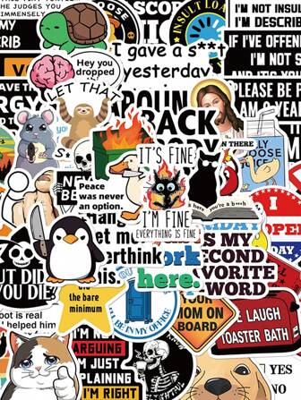 50 张恶作剧表情贴纸 PVC 礼物卡通创意装饰剪贴簿笔记本电脑行李吉他水杯手机壳 DIY 贴花、学校用品、返校