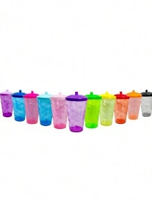 15 Twister Cups 400ML Colored Lid And Transparent Straw - 橘色七彩杯 - 查看 2