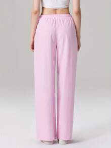 Women Striped Pants Elastic Waist Loose Trousers Streetwear Loungewear With Pockets - 粉色 - 查看 2