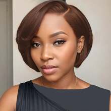 8inch 150% Density Pixie Cut Human Hair Wigs For Women Short Straight 13x4 Frontal Transparent Lace Human Hair Wigs Brown Natural Black 1b4 Color Daily Party Cosplay Christmas Use Remy Glueless Human Hair Wig - S4 - 查看 1