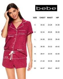 Bebe Pajama Set For Women, Stretch Rayon Knit Short Sleeve PJs For Women Set, Ladies Pajamas Sets - Bunga Heather Plum Merah - View 6