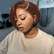 8inch 150% Density Pixie Cut Human Hair Wigs For Women Short Straight 13x4 Frontal Transparent Lace Human Hair Wigs Brown Natural Black 1b4 Color Daily Party Cosplay Christmas Use Remy Glueless Human Hair Wig - S4 - 查看 2