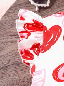 3pcs/Set Young Girl Cute Heart-Shape Ruffle Tank Top T-Shirt, Comfortable Fabric, Suitable For Spring, Summer & Autumn, 4-7 Years Old