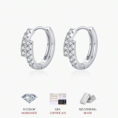  MODIAN D 莫桑石极简耳环，925纯银精致双排耳环，女士奢华珠宝礼品