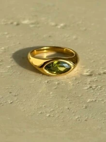 Anel de Pedra Preciosa Ouro 18K, Anel de Sinete, Anel de Cristal Solitário Ouro, Anel Declarativo, Presente para Ela no Dia dos Namorados