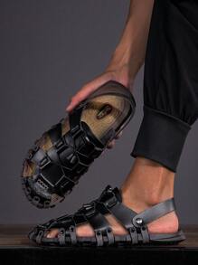 Lightweight Men Outdoor Breathable Sandals With Toe Protection, Beach Sandals, Drawstring Slip-On Slippers Dual-Use Shoes, Best Gift For Beach, Surfing, Outdoor Travel And Vacation. Note: This Sandal Runs Small, It Is Recommended To Choose One Size Up For A Better Fit. - Black - View 3