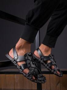 Lightweight Men Outdoor Breathable Sandals With Toe Protection, Beach Sandals, Drawstring Slip-On Slippers Dual-Use Shoes, Best Gift For Beach, Surfing, Outdoor Travel And Vacation. Note: This Sandal Runs Small, It Is Recommended To Choose One Size Up For A Better Fit. - Black - View 6