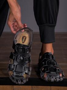 Lightweight Men Outdoor Breathable Sandals With Toe Protection, Beach Sandals, Drawstring Slip-On Slippers Dual-Use Shoes, Best Gift For Beach, Surfing, Outdoor Travel And Vacation. Note: This Sandal Runs Small, It Is Recommended To Choose One Size Up For A Better Fit. - Black - View 4