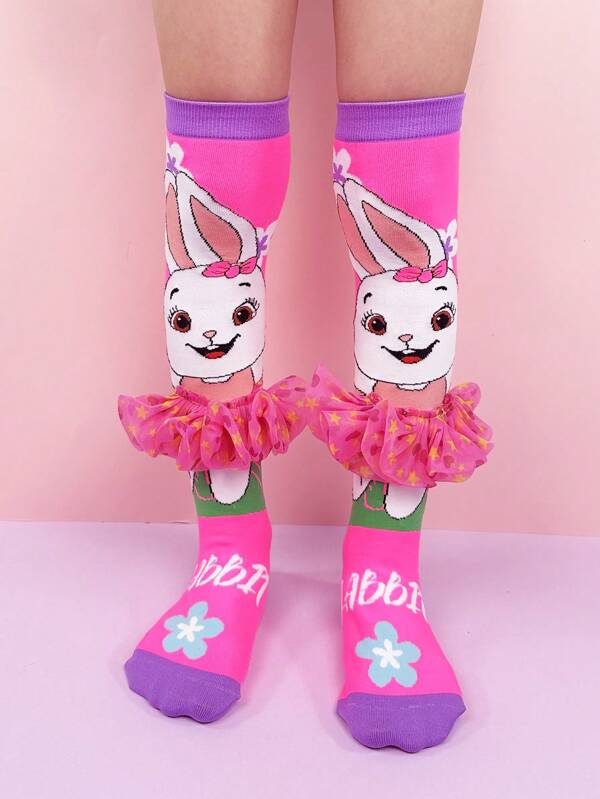 1 Pair, Cute Cartoon Rabbit 3D Hand-Sewn Long Socks, Suitable For Kids Party And Holiday, Summer Daily Wear.