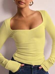 Women's Autumn And Winter Casual Elegance With Long Sleeve Solid Color T-Shirt